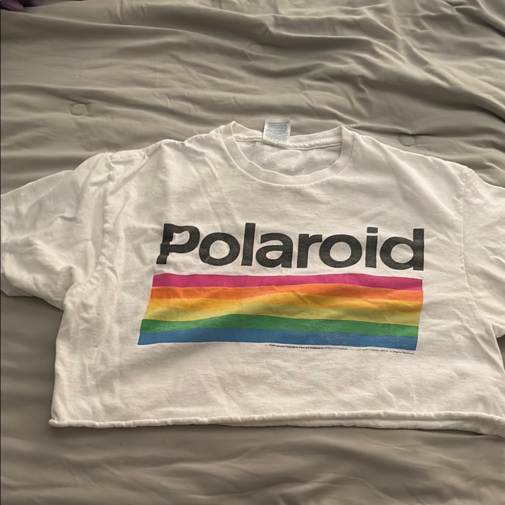 Polaroid Cropped White T-Shirt